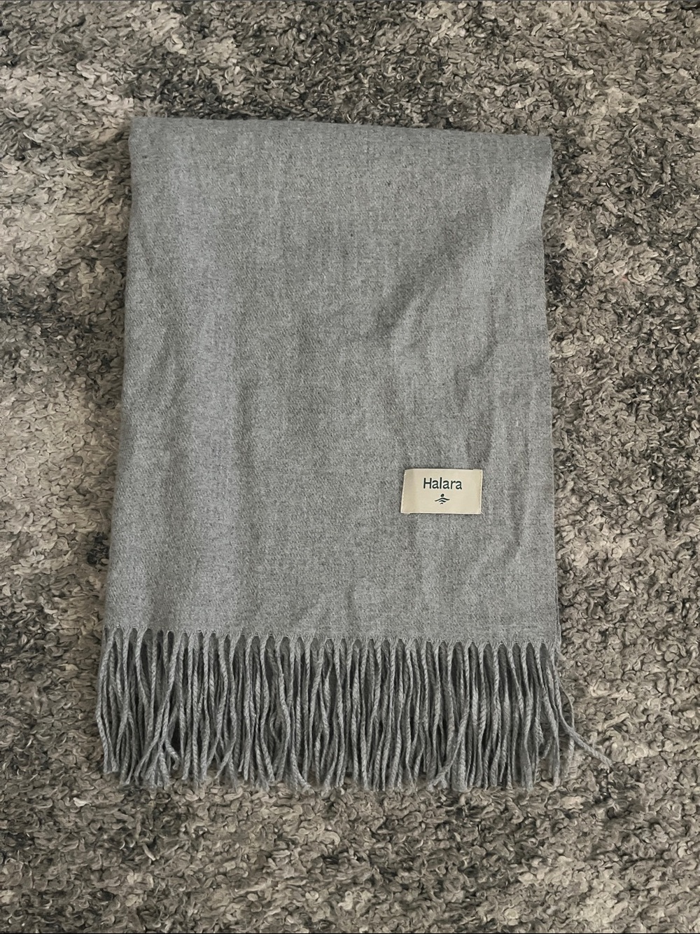 HALARA Light Gray Fringed Super Cozy and Soft Scarf
